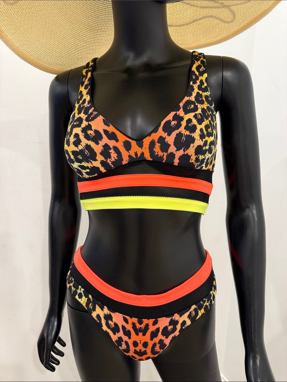 Agent Provocateur Neon Leopard Bikini Set Rare Sport Luxe Swimwear Size 2